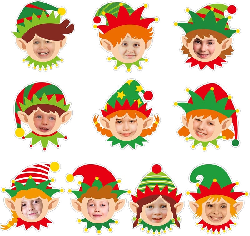 Poen 50 Pieces Christmas Elf Paper Cutouts for Photo Crafts Christmas DIY Elf Cutouts for Bulletin Boards with 100 Pcs Glue Points for Winter Holiday Xmas Home Wall Decor - Image 1